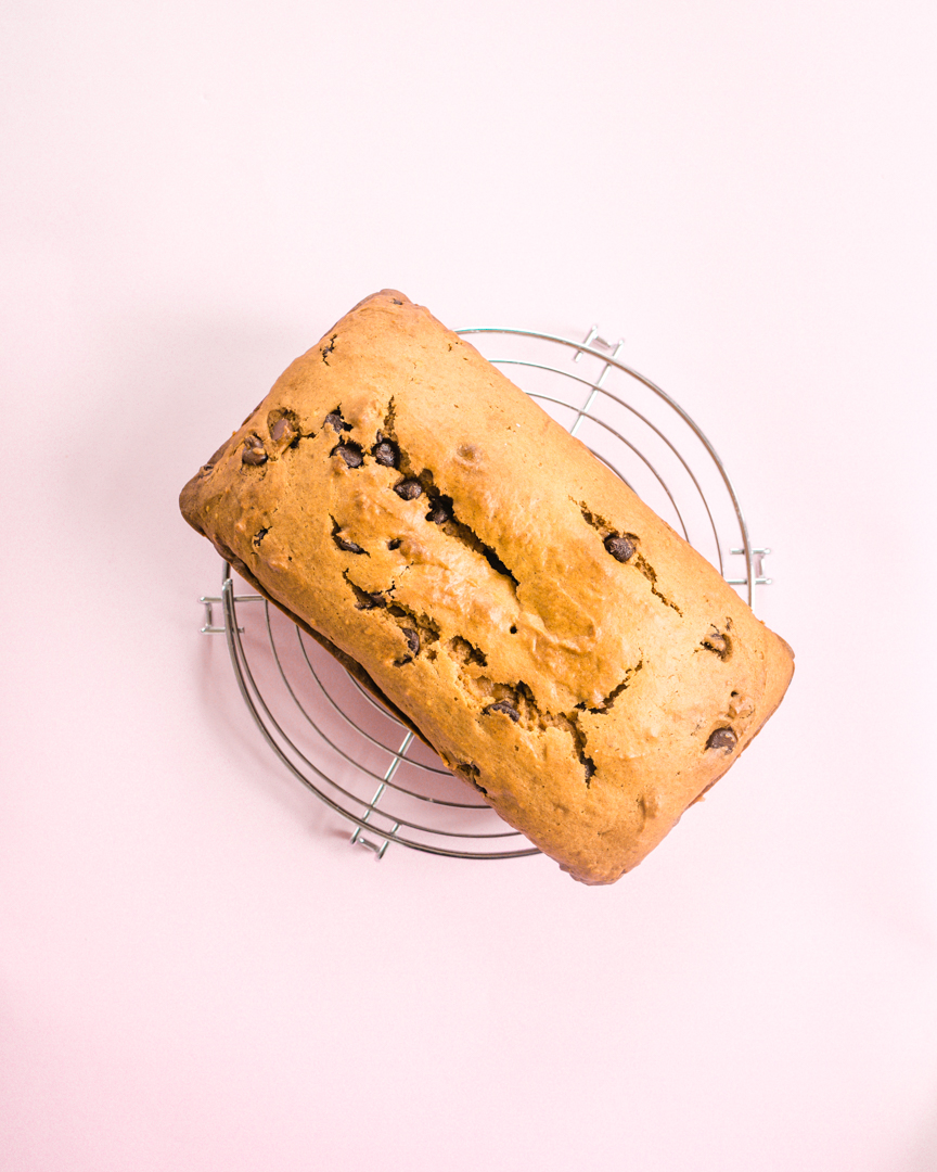 Chocolate chip banana bread food photography