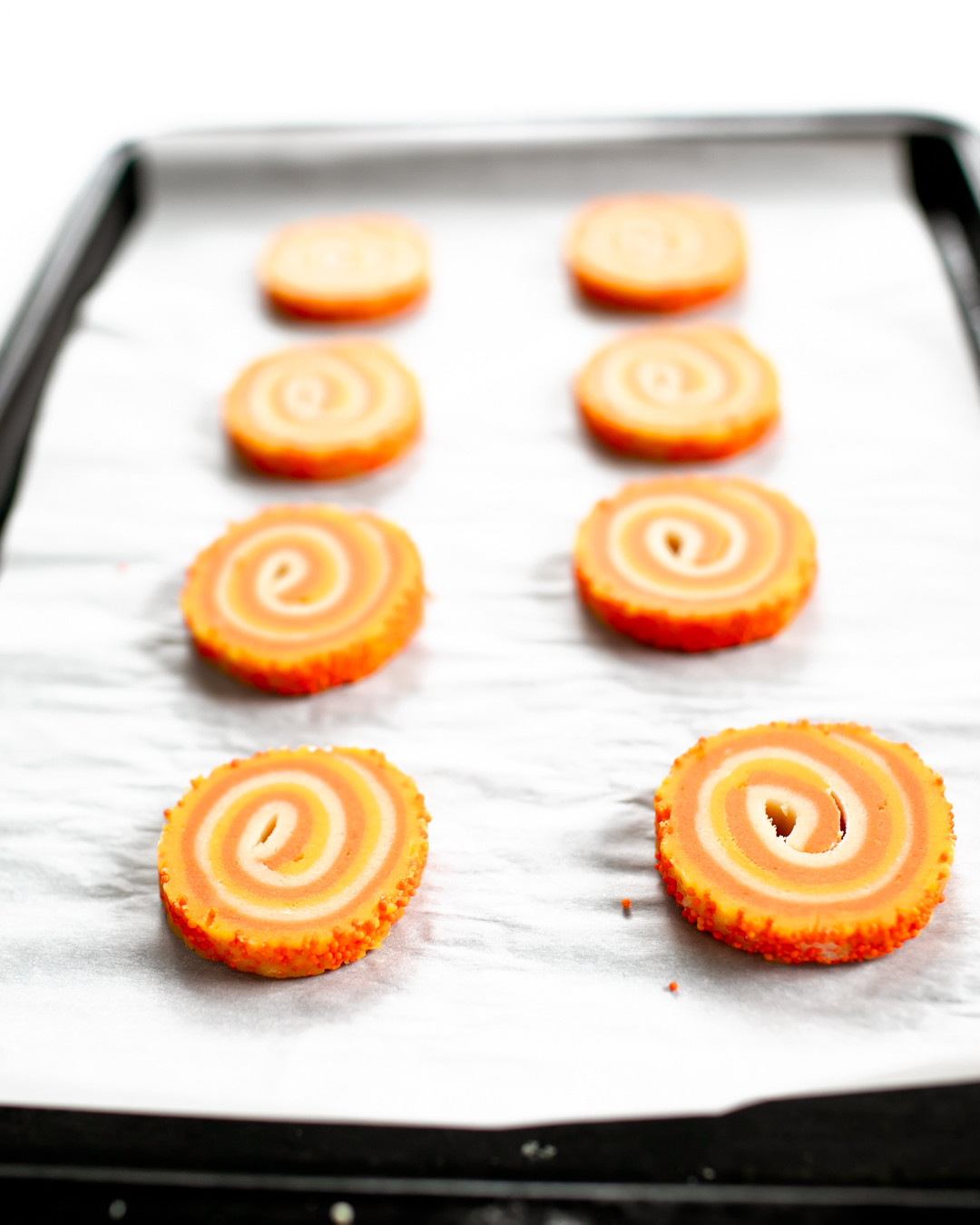 candy corn pinwheel sugar cookies (before baking)