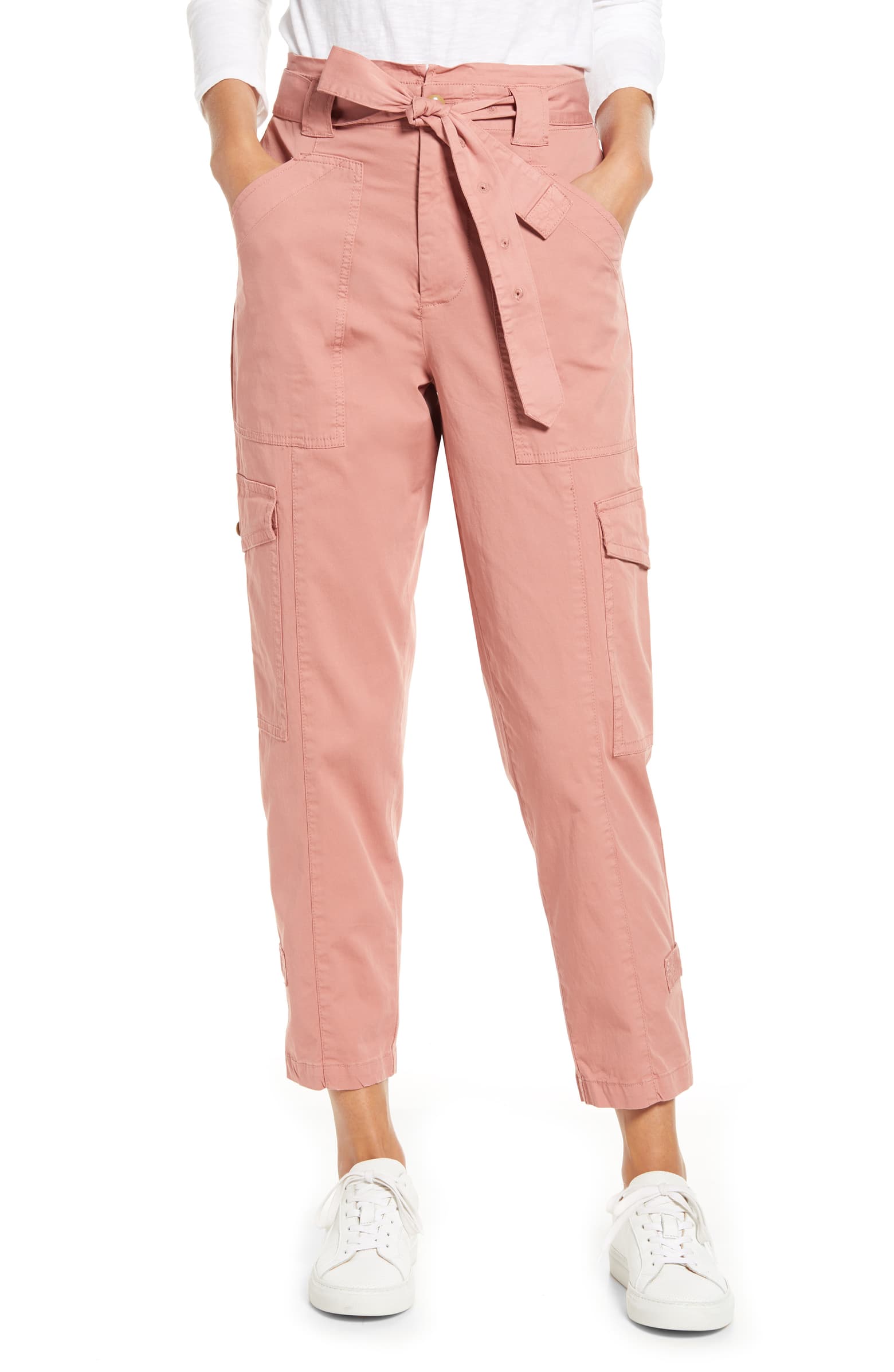 pink cargo paper bag waist pants