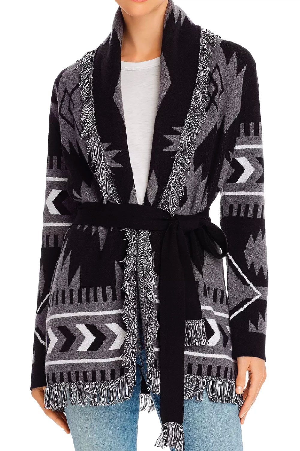 Minnie Rose Fringed Belted Duster Cardigan