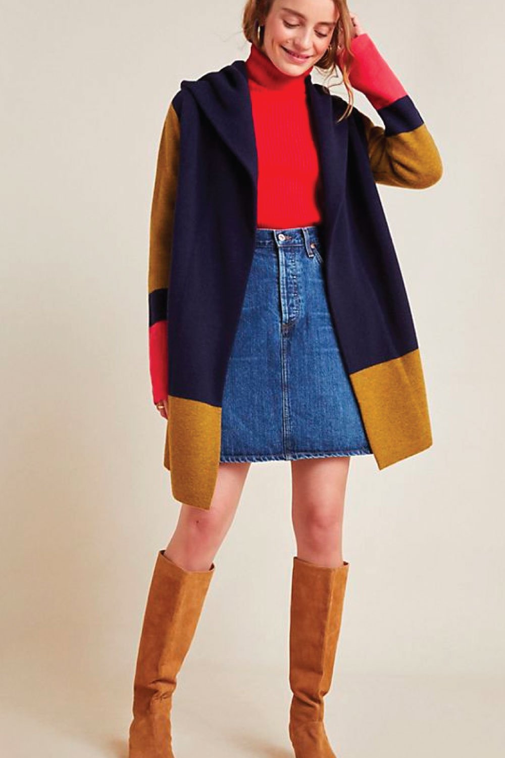 Valerie Colorblocked Wool Sweater Coat