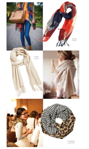 Three ways to wear a scarf for fall.